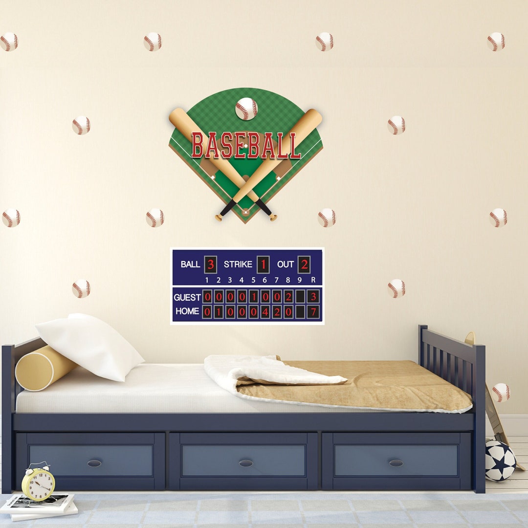 Large Baseball Diamond Wall Decals Scoreboard and Baseball - Etsy