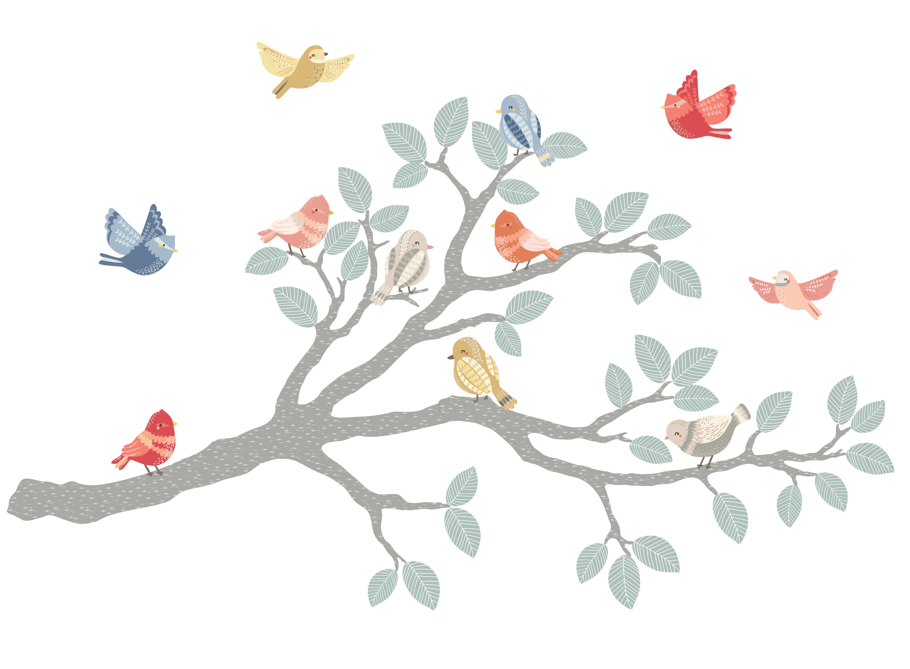 Tree Branch Wall Decal With Birds Nursery Wall Decor Bird Wall Stickers ...