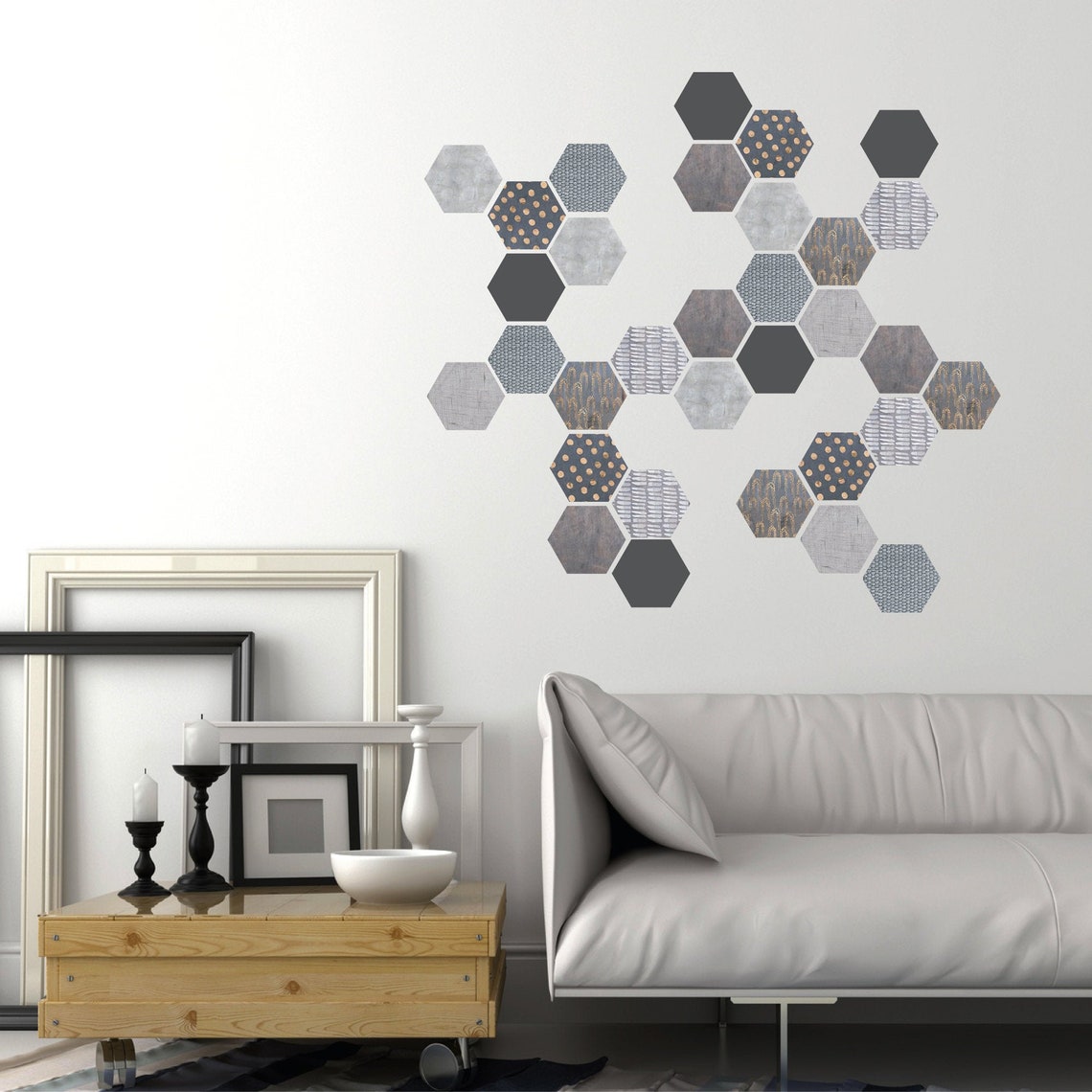 Hexagon Wall Decals 32 Mod Gray Textured Hexagon Decals, Peel and Stick ...