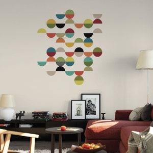 Mid Century Modern Semi Circle Wall Decals, Matte Fabric Removable and Reusable Geometric Wall Stickers image 2