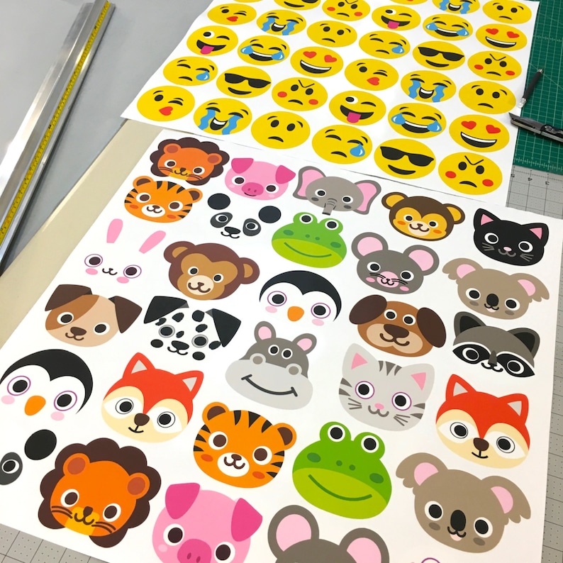 36 Wall Decals Emoji and 30 Animal Emoji Decals Repositionable Matte Fabric Eco-friendly Wall Stickers