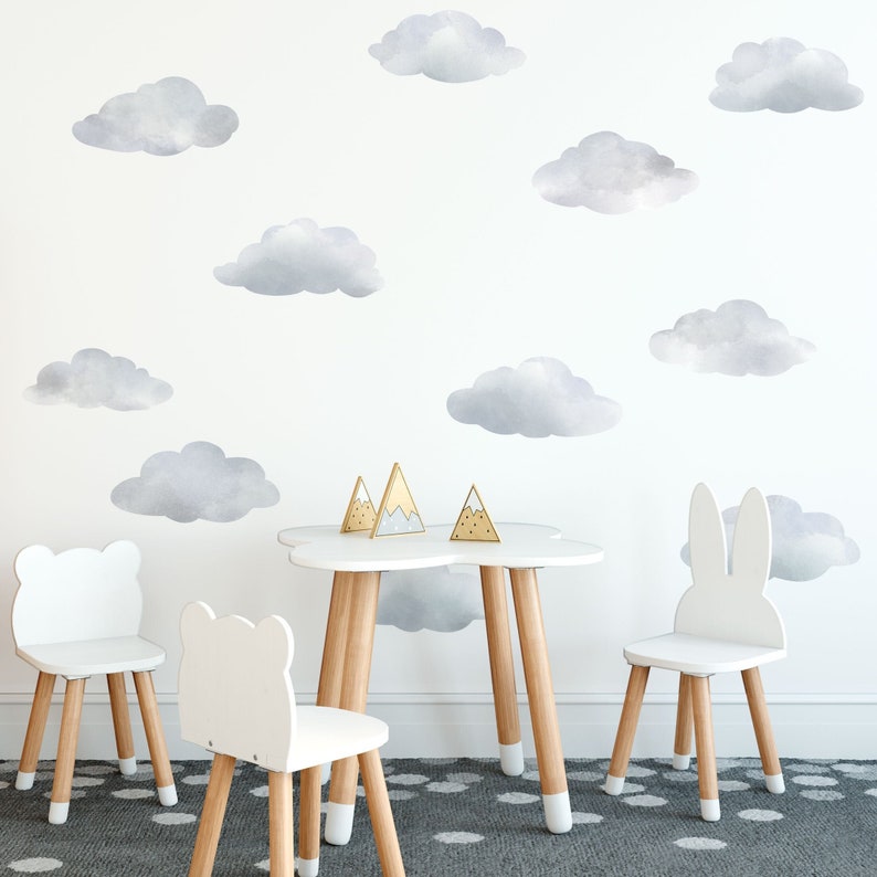 Medium Size Watercolor Cloud Wall Decals, Cloud Wall Stickers, Nursery Wall Decals, Peel and Stick Removable Wall Stickers, Col. 1 image 1