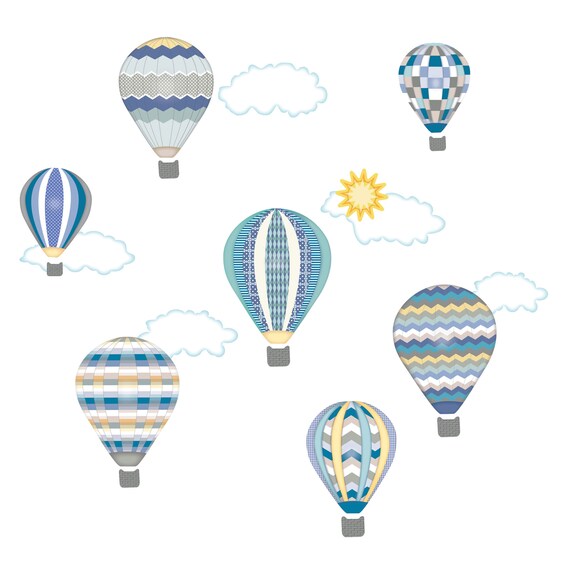 Eco Friendly Removable Wall Stickers Col Hot Air Balloons /& Cloud Wall Decals Unisex Nursery Wall Decals 4