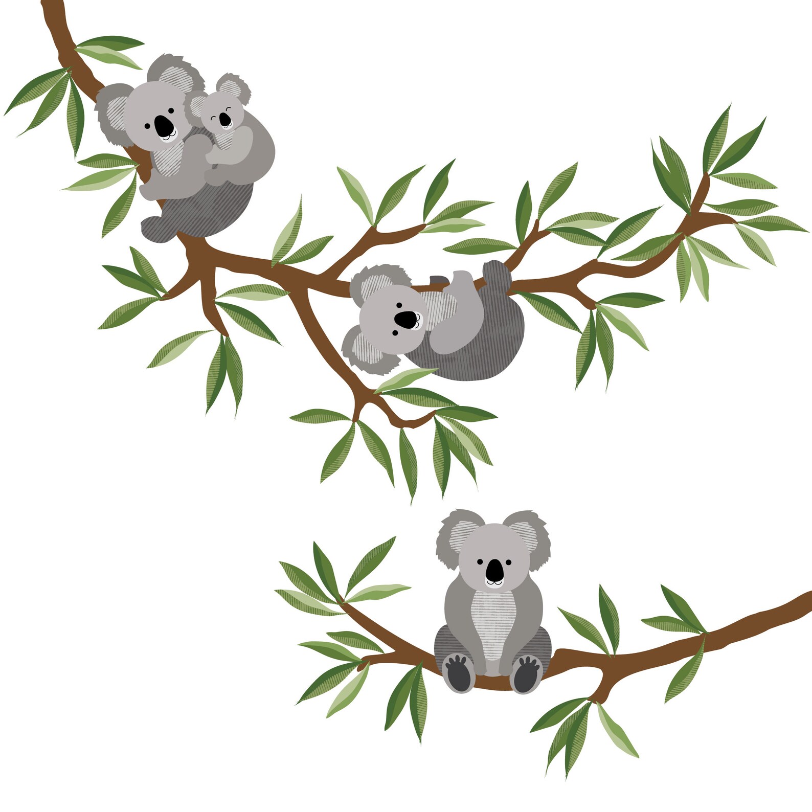 Koala Decals With Branch and Leaves Koala Bear Wall Decals Etsy