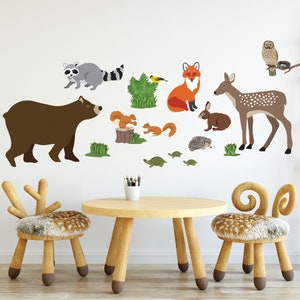 Wall Decals Large Woodland Animals, Bear, Deer, Fox, Raccoon, Owl Removable and Reusable Eco-Friendly Wall Stickers (Tree sold separately)