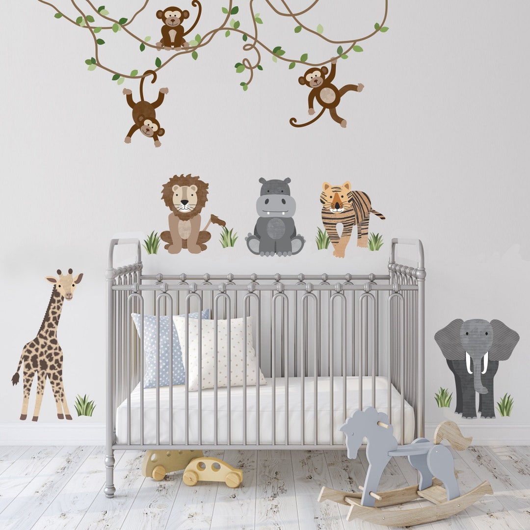 Safari Animals and Monkey Wall Decals, Jungle Animal Wall Stickers ...
