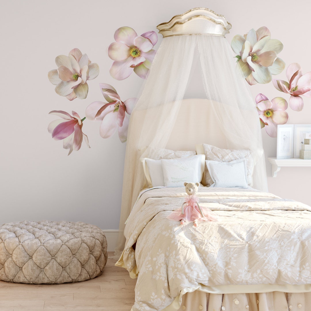 Large Magnolia Flower Wall Decals, Large Set of Eco Friendly, Peel and
