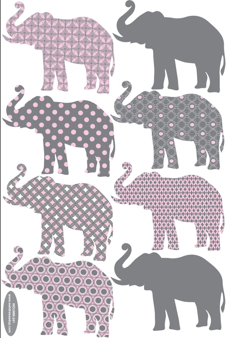 Patterned Gray and Pink Elephant Wall Decals Removable and Etsy