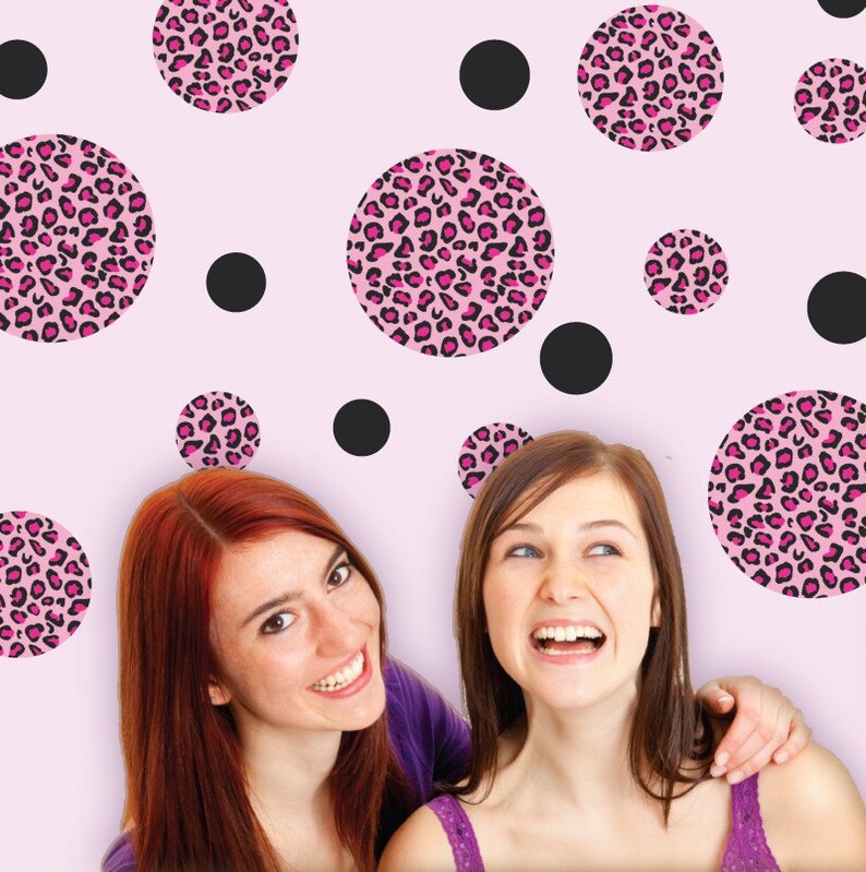Pink Leopard Print Dot Wall Decals Removable /& Reusable