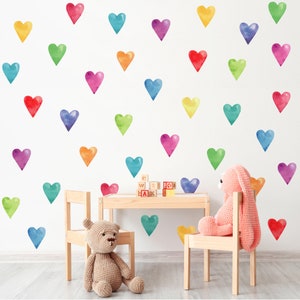 Rainbow Watercolor Hearts Wall Decals Heart Decals Girls Wall Stickers Nursery Wall Decor  Eco Friendly Fabric Decals
