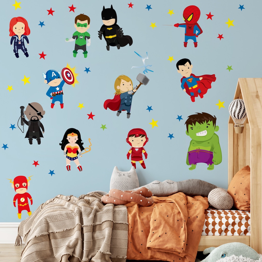 Superhero Wall Decals Superhero Kids Fabric Ecofriendly Repositionable