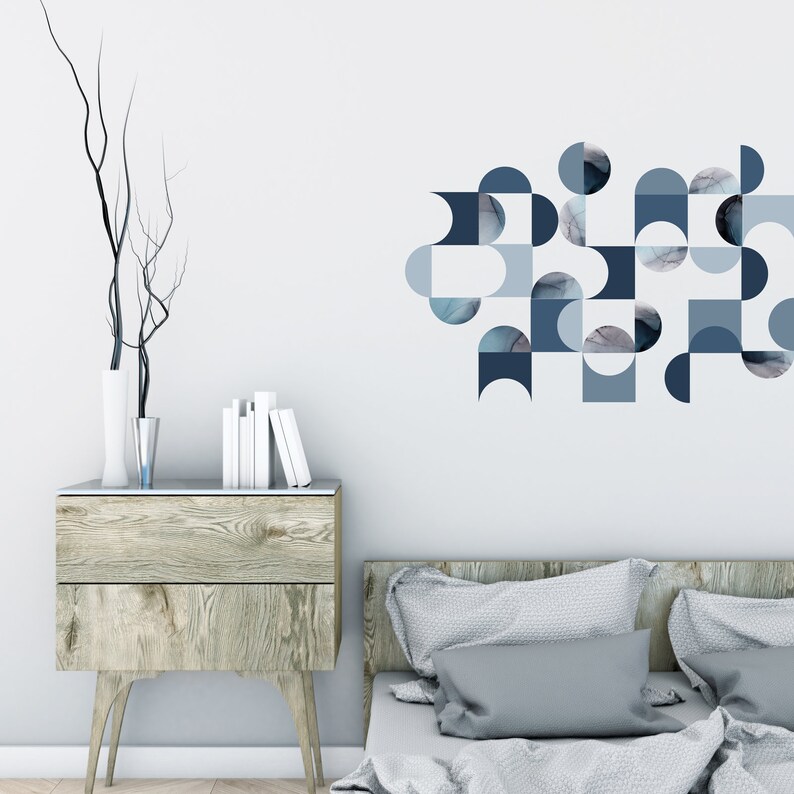 Geometric Decals Mid Century Modern Wall Decals Indigo Etsy