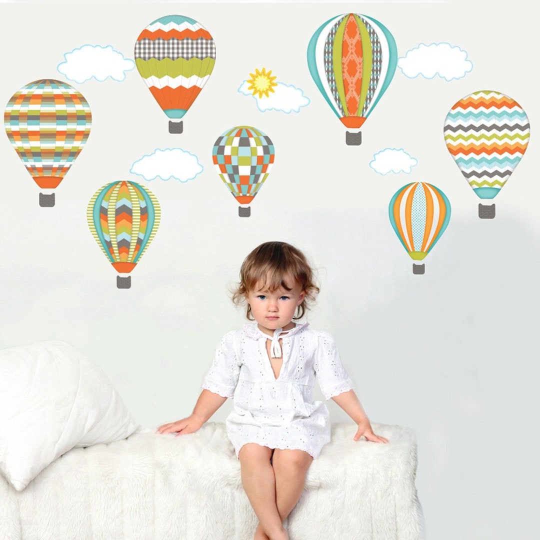 Hot Air Balloon Wall Decal and Cloud Decal, Reusable & Removable Eco ...