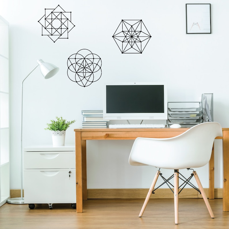 Sacred Geometry Modern Wall Decals in Metallic Gold Decals Silver Wall Decals Black or White Geometric Vinyl Mid-century Modern Walldecals