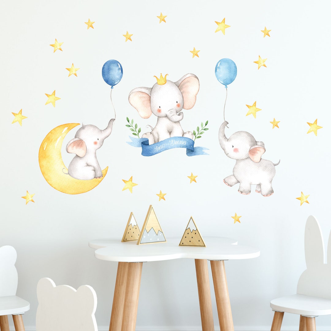 Baby Elephants Wall Stickers, Watercolor Elephant Decals, Nursery Wall