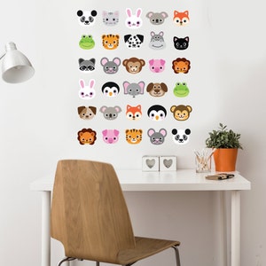 Wall Decals 30 Emoji Animals Characters Matte Fabric Peel & Stick Eco-friendly Decal Stickers Repositionable