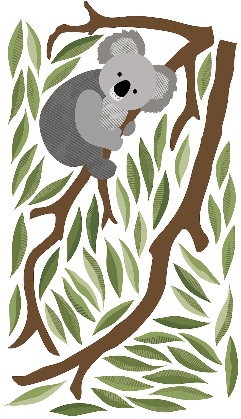 Large Koala Wall Stickers with Branch and Leaves, Koala Wall decals, Nursery Wall Decals, Animal Decals, Eco Friendly Wall Stickers image 2
