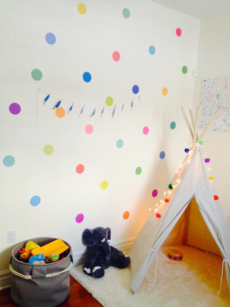 Dots Wall Decals Confetti Rainbow Polka Dot Wall Stickers, Eco-friendly Fabric Removable, Reusable Peel & Stick image 6