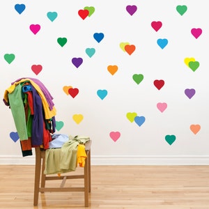 36 Rainbow Hearts Wall Decals, Removable and Reusable