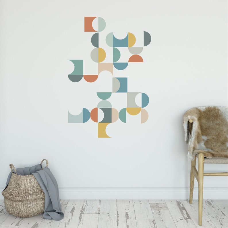 Geometric Decals Mid Century Modern Wall Decals Multicolor Etsy