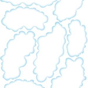 May include: A set of seven blue cloud shapes with a white background. The clouds are outlined in a darker blue and have a gradient effect.