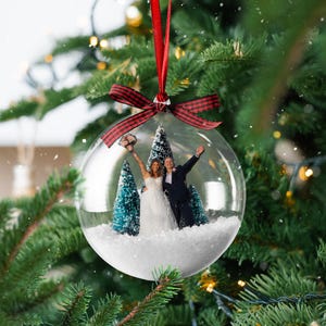 Custom Portrait Married Ornament, Personalized Wedding Gift Bauble, Anniversary Newlywed Gift, Our First Christmas Couple 3D Ornament