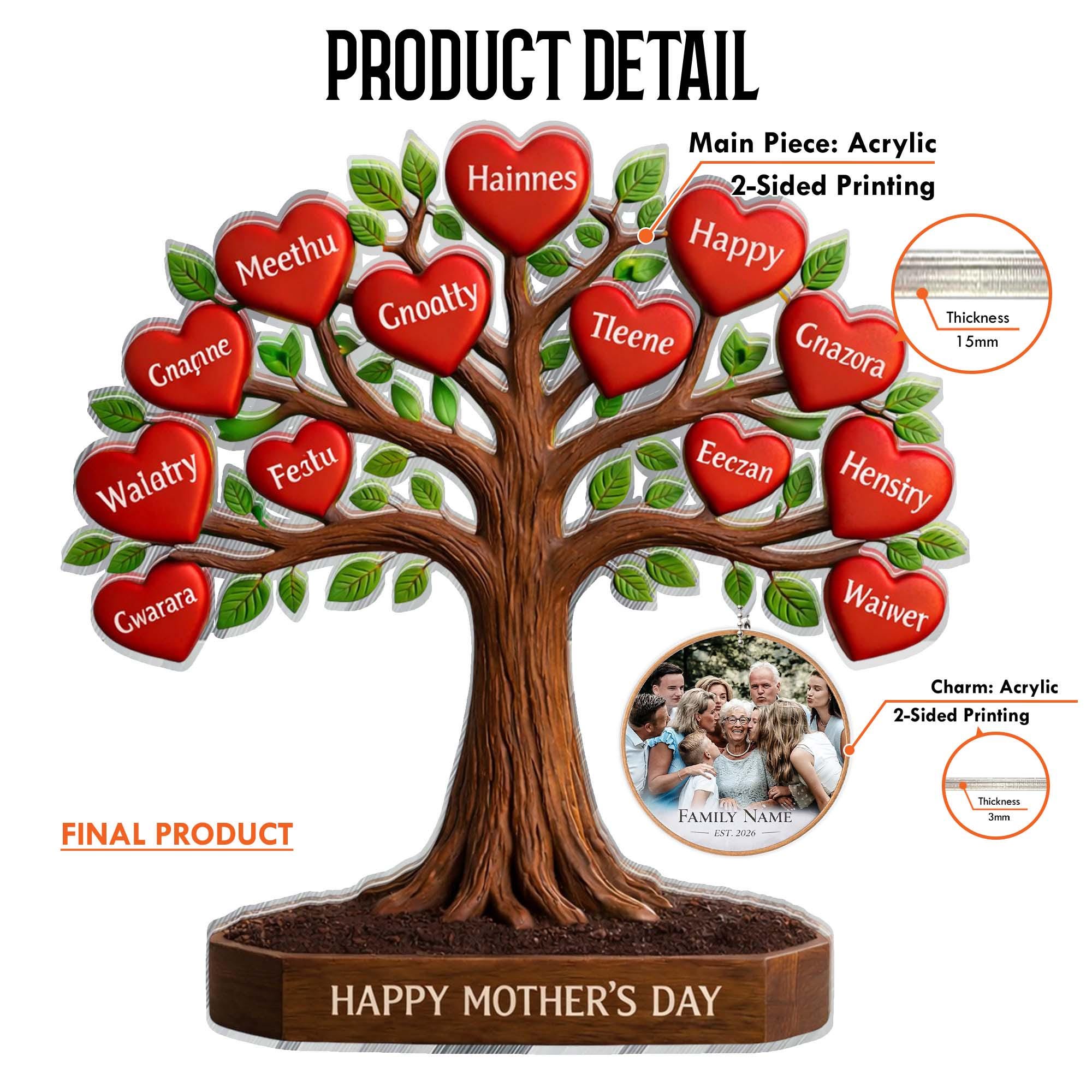 Personalized Family Tree Photo Acrylic Block, Custom Picture Frame Gift ...