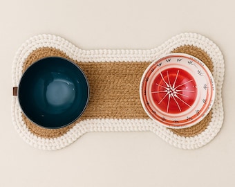 Hunde-Futterplatzmatte, handgefertigte, waschbare braune Jute-Hundematte, moderne Futtermatte für Haustiere, rutschfeste Welpennapfmatte, Geschenk für Hundeliebhaber