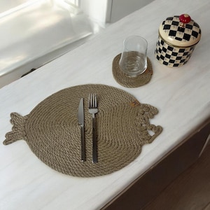 Fish Shape Placemat Set Coaster as a Gift Coastal Kitchen Decor Woven Fish Underplate Summer Placemat Housewarming Gift