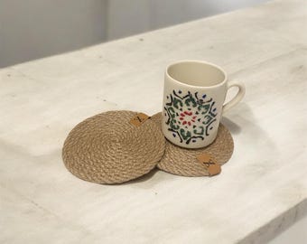 Set of 4 jute coasters rustic coasters jute coasters boho coasters dinning boho tableware cute handmade jute coasters coffee lover gift