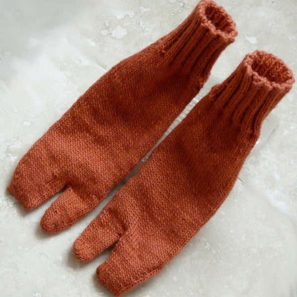 Orange Wool Hand Knit Tabi Socks - Large