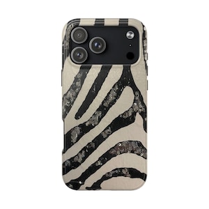 Zebra Stripe Sequin iPhone Case Sparkly Animal Print Aesthetic Protective Phone Case Everyday Gift for Her