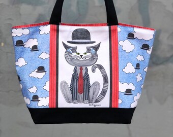 Artist Cat Totes- Rene Magritte- Cat Art Tote Series- Cat Art by beckyzimm- beckyzimmdesign