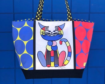 Artist Cat Totes- Roy Lichtenstein- Cat Art Tote Series- Cat Art by beckyzimm- beckyzimmdesign