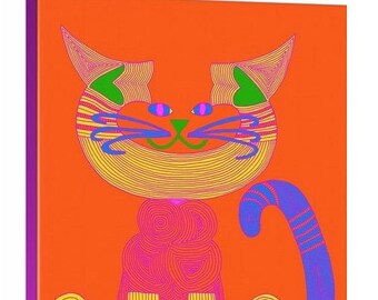 Warhol C-Cat- Orange- Artist Cat- C-Cat- Cat art- Canvas Giclee- by beckyzimm design