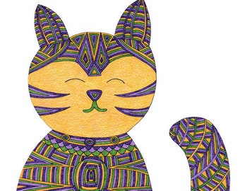 Cat Card- Greeting Card- Cat Art Cards- Zen Cat 5x7 Card by beckyzimm