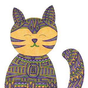 Cat Card Greeting Card Cat Art Cards Zen Cat 5x7 Card by beckyzimm image 1