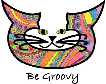 Cat Art Cards- Modern Art- Be Groovy- by beckyzimm