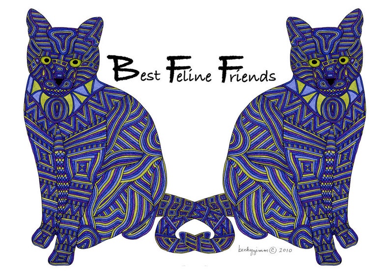 Cat Art Cards Best Feline Friends 5x7 Card by beckyzimm image 1