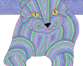 Cat Art Cards- Tucked In 5x7 Card by beckyzimm