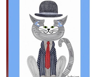 Rene Magritte- Artist Cat- C-Cat- Cat art- Canvas Giclee- by beckyzimm design