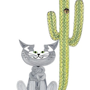 Cat Art Cards Saguaro You State of Arizona C-Cat Card by beckyzimm image 1