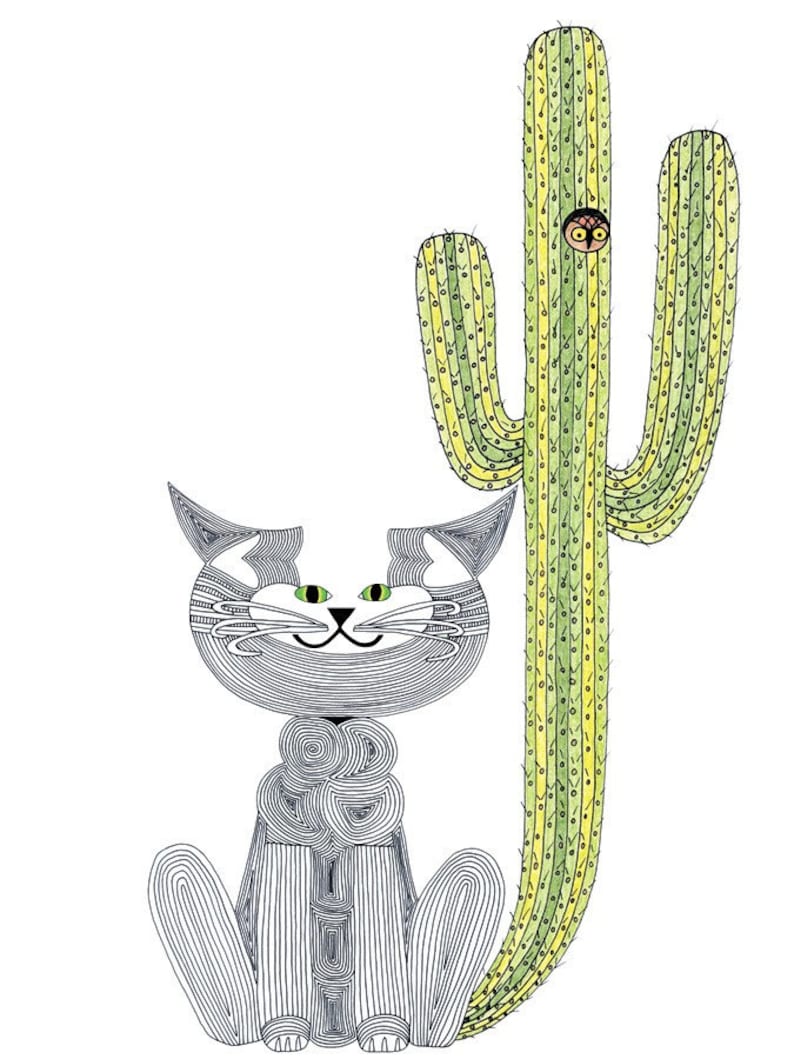 Cat Art Cards Saguaro You State of Arizona C-Cat Card by beckyzimm image 1