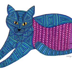 Cat Card- Tiva Fishbelly Blue Greeting Card- Cat Art Cards 5x7 Card by beckyzimm
