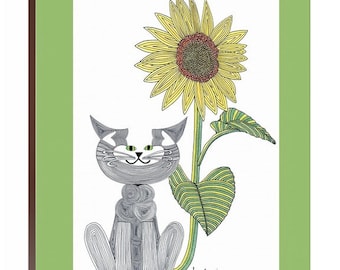 Sunflower C-Cat- Kansas State Cat- C-Cat- Cat art- Canvas Giclee- by beckyzimm design