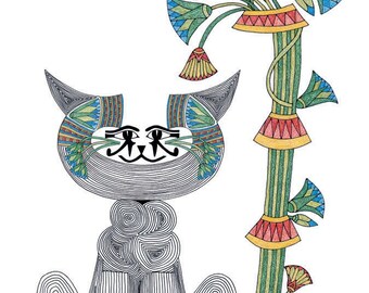 Whimsical Cat Art Cards- Cat Totem- Egyptian Art- Eye of Horus- by beckyzimm