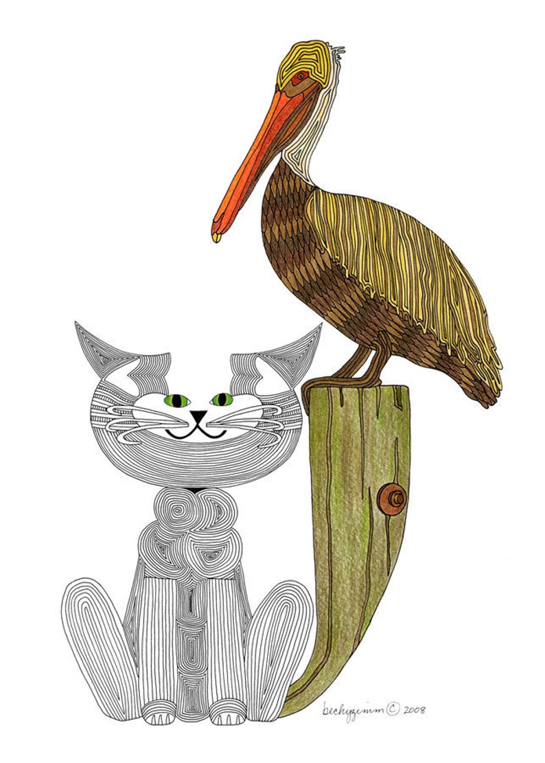 Cat Art Cards Whimsical Cat Art Original Cat Art State of Louisiana by beckyzimm image 1