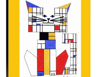 Mondrian- Artist Cat- C-Cat- Cat art- Canvas Giclee- by beckyzimm design