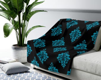 Turquoise Damask Design Sherpa Fleece Blanket