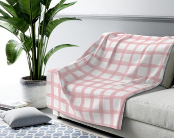 Pink and White Plaid Sherpa Fleece Blanket